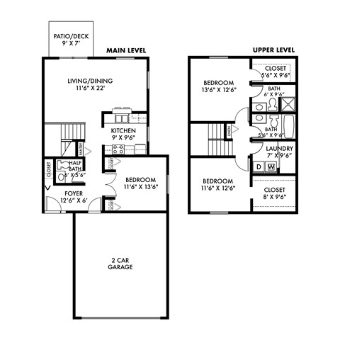 Floor plan for 3 beds, 2.5 baths, 1450 sqft